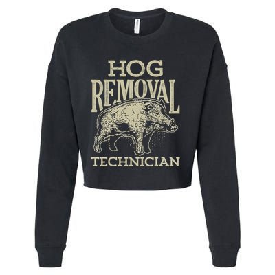 Hog Removal Technician Boar Hunting Vintage Pig Cropped Pullover Crew