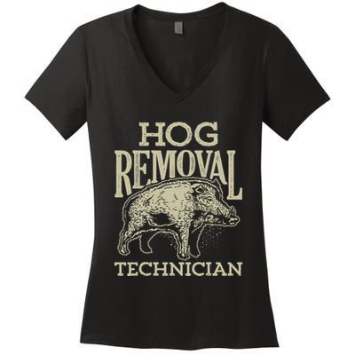 Hog Removal Technician Boar Hunting Vintage Pig Women's V-Neck T-Shirt