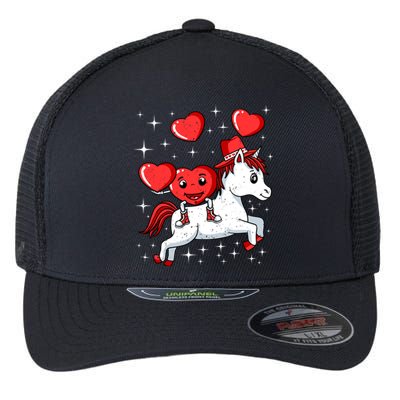 Heart Riding Unicorn Valentines Day Cute Mystical Magical Gift Flexfit Unipanel Trucker Cap