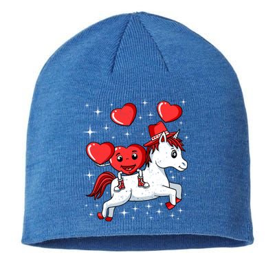 Heart Riding Unicorn Valentines Day Cute Mystical Magical Gift Sustainable Beanie