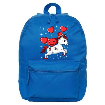 Heart Riding Unicorn Valentines Day Cute Mystical Magical Gift 16 in Basic Backpack