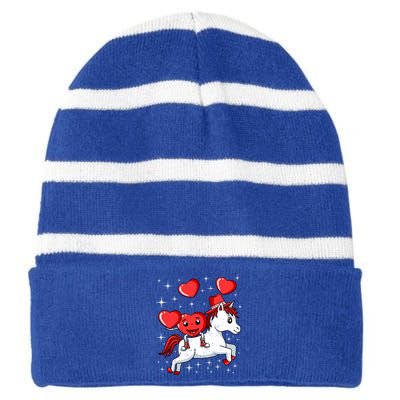 Heart Riding Unicorn Valentines Day Cute Mystical Magical Gift Striped Beanie with Solid Band