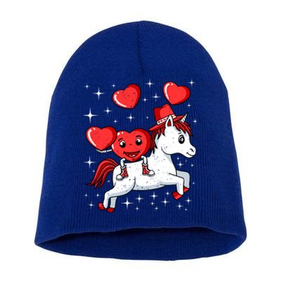 Heart Riding Unicorn Valentines Day Cute Mystical Magical Gift Short Acrylic Beanie