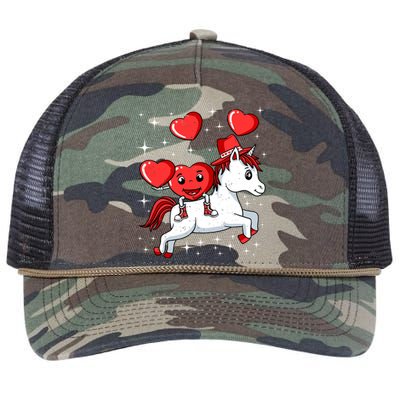 Heart Riding Unicorn Valentines Day Cute Mystical Magical Gift Retro Rope Trucker Hat Cap