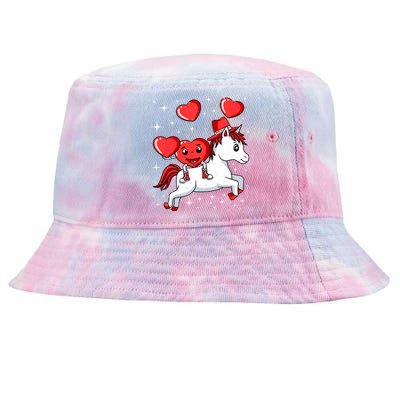 Heart Riding Unicorn Valentines Day Cute Mystical Magical Gift Tie-Dyed Bucket Hat