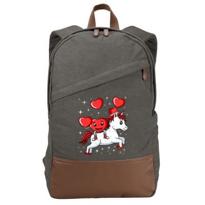 Heart Riding Unicorn Valentines Day Cute Mystical Magical Gift Cotton Canvas Backpack