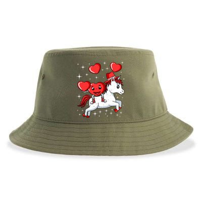 Heart Riding Unicorn Valentines Day Cute Mystical Magical Gift Sustainable Bucket Hat