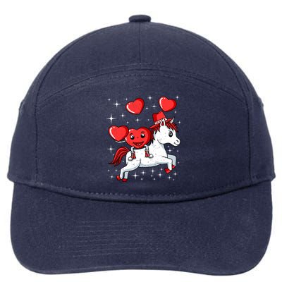 Heart Riding Unicorn Valentines Day Cute Mystical Magical Gift 7-Panel Snapback Hat