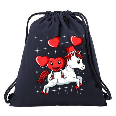 Heart Riding Unicorn Valentines Day Cute Mystical Magical Gift Drawstring Bag