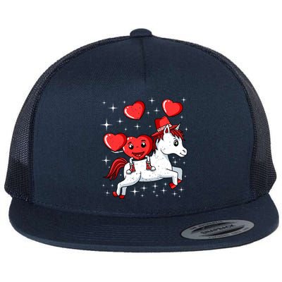 Heart Riding Unicorn Valentines Day Cute Mystical Magical Gift Flat Bill Trucker Hat