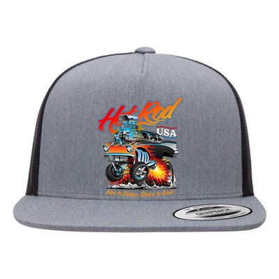 Hot Rod Usa Classic Muscle Car Cartoon Hotrod Funny Car Flat Bill Trucker Hat