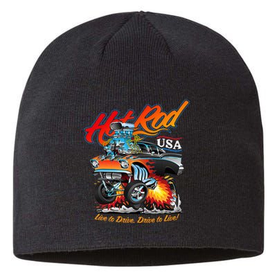 Hot Rod Usa Classic Muscle Car Cartoon Hotrod Funny Car Sustainable Beanie