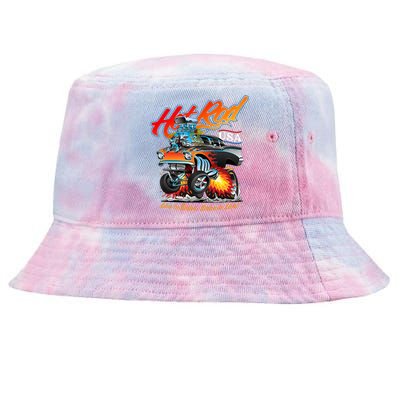 Hot Rod Usa Classic Muscle Car Cartoon Hotrod Funny Car Tie-Dyed Bucket Hat