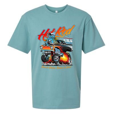 Hot Rod Usa Classic Muscle Car Cartoon Hotrod Funny Car Sueded Cloud Jersey T-Shirt