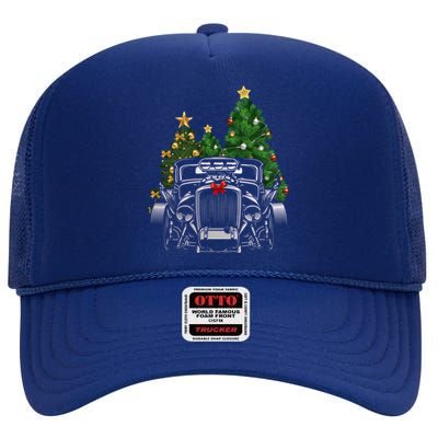 Hot Rod Ugly Christmas Classic American Car Lover Gift Funny Gift High Crown Mesh Back Trucker Hat