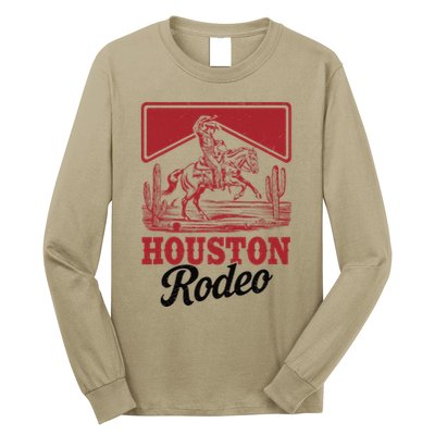 Houston Rodeo Vintage Bronc Horse Riding Cowboy Long Sleeve Shirt