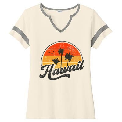 Hawaii Retro Vintage Sunset Ladies Halftime Notch Neck Tee