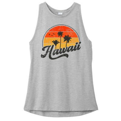 Hawaii Retro Vintage Sunset Ladies PosiCharge Tri-Blend Wicking Tank