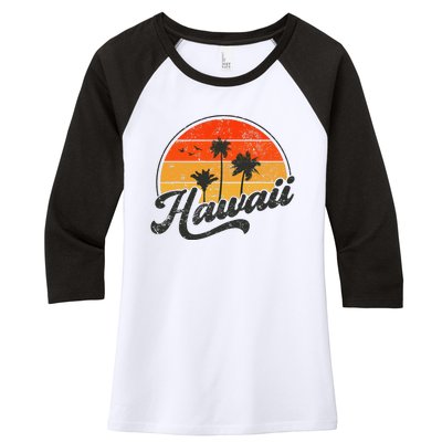 Hawaii Retro Vintage Sunset Women's Tri-Blend 3/4-Sleeve Raglan Shirt