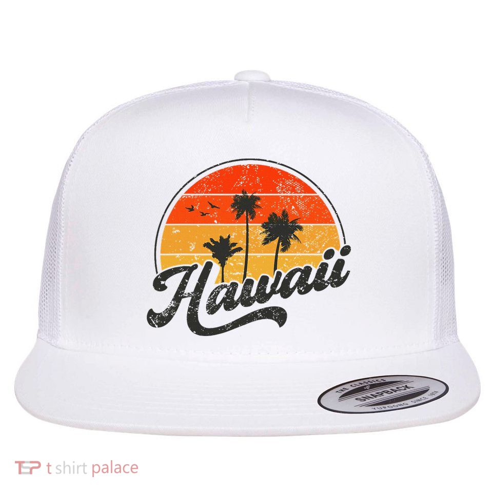 Hawaii Retro Vintage Sunset Flatbill Hat