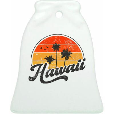 Hawaii Retro Vintage Sunset Ceramic Bell Ornament