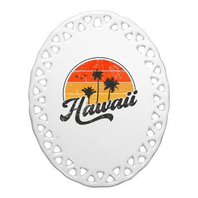 Hawaii Retro Vintage Sunset Ceramic Oval Ornament