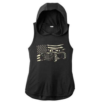 Hot Rod Vintage Us Flag Classic Muscle Car Patriotic Ladies PosiCharge Tri-Blend Wicking Draft Hoodie Tank