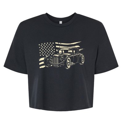 Hot Rod Vintage Us Flag Classic Muscle Car Patriotic Bella+Canvas Jersey Crop Tee