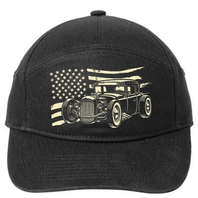 Hot Rod Vintage Us Flag Classic Muscle Car Patriotic 7-Panel Snapback Hat