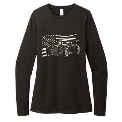 Hot Rod Vintage Us Flag Classic Muscle Car Patriotic Womens CVC Long Sleeve Shirt