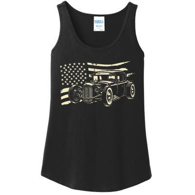 Hot Rod Vintage Us Flag Classic Muscle Car Patriotic Ladies Essential Tank