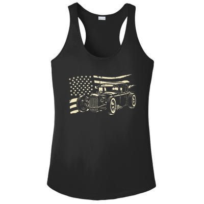 Hot Rod Vintage Us Flag Classic Muscle Car Patriotic Ladies PosiCharge Competitor Racerback Tank