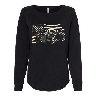 Hot Rod Vintage Us Flag Classic Muscle Car Patriotic Womens California Wash Sweatshirt