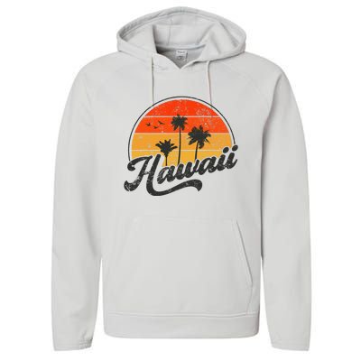 Hawaii Retro Vintage Sunset Performance Fleece Hoodie