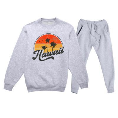 Hawaii Retro Vintage Sunset Premium Crewneck Sweatsuit Set