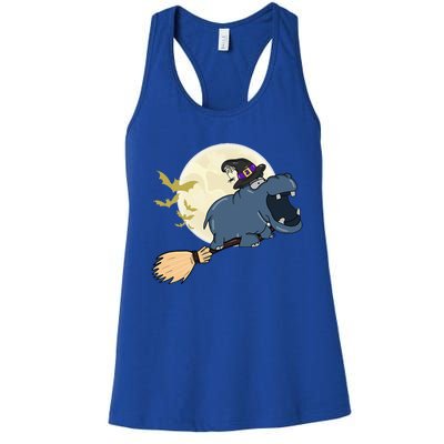 Hippo Ride Witch Shotgun Hippopotamus Halloween Women's Racerback Tank