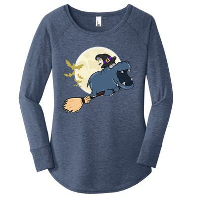 Hippo Ride Witch Shotgun Hippopotamus Halloween Women's Perfect Tri Tunic Long Sleeve Shirt