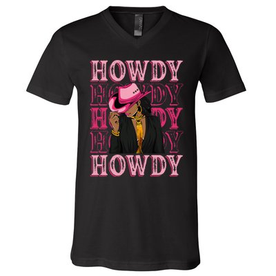 Howdy Retro Western Black Cowgirl African American V-Neck T-Shirt