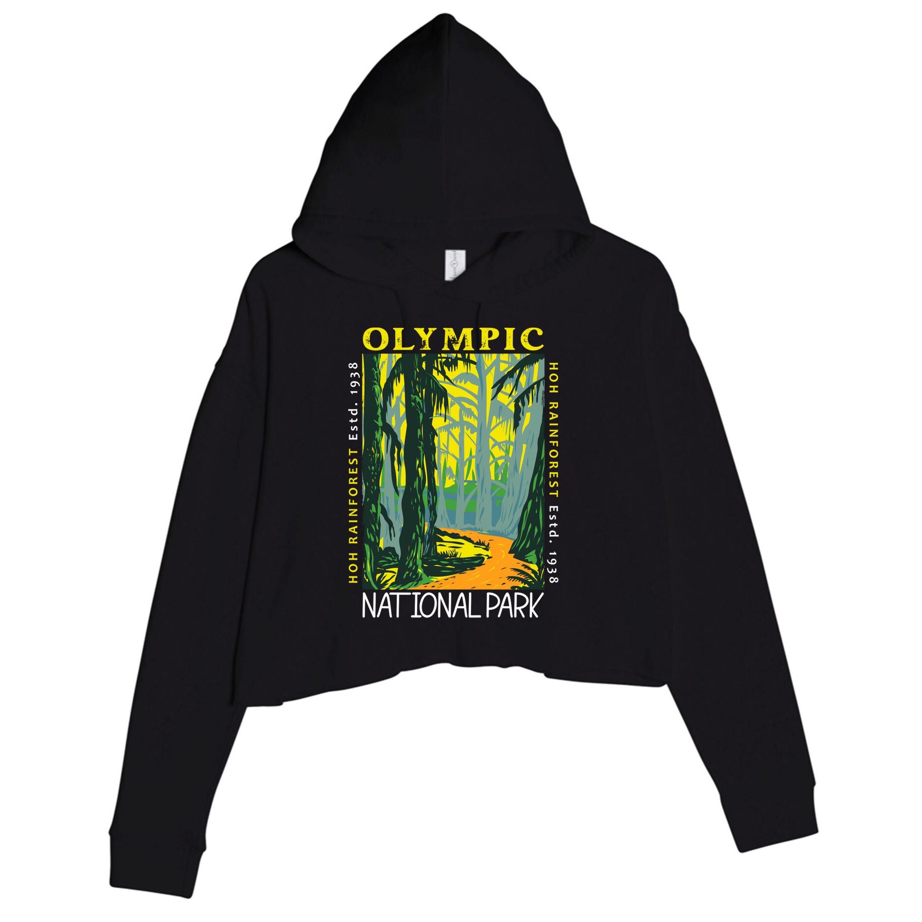 Hoh Rainforest Washington National Park Vintage Gift Crop Fleece Hoodie