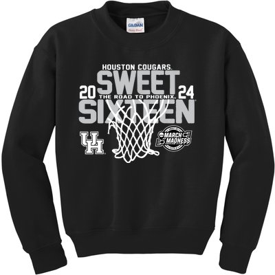 Houstoncougars Sweet 16 2024 March Madness Basketball Red Kids Sweatshirt