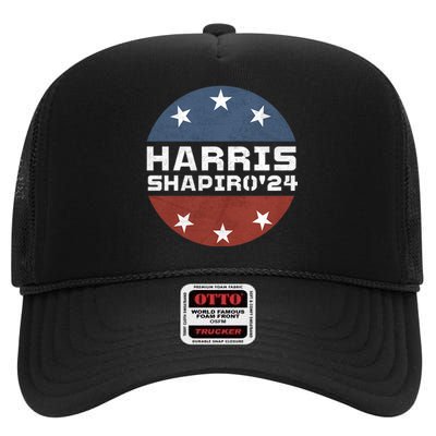 Harris Shapiro 2024 Vintage President Campaign Kamala Harris High Crown Mesh Back Trucker Hat