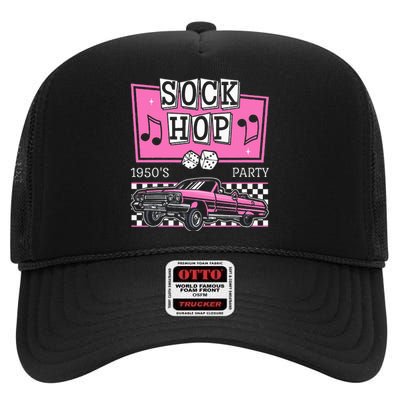  Hop Sock 50s Rock Roll Party Pink Theme High Crown Mesh Back Trucker Hat