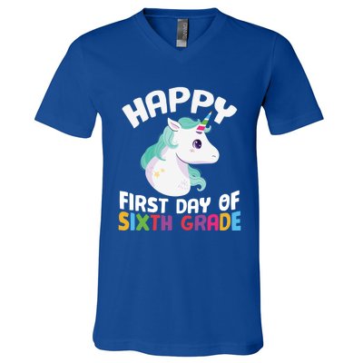 Happy Sixth 6Th Grade Back School 1St Day Of School Unicorn Gift V-Neck T-Shirt