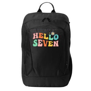 Hello Seven 7 Year Old 7th Birthday Girl Age 7 BDay Groovy City Backpack