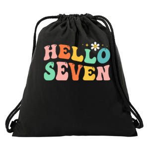 Hello Seven 7 Year Old 7th Birthday Girl Age 7 BDay Groovy Drawstring Bag