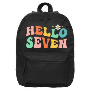 Hello Seven 7 Year Old 7th Birthday Girl Age 7 BDay Groovy 16 in Basic Backpack