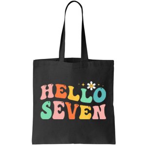 Hello Seven 7 Year Old 7th Birthday Girl Age 7 BDay Groovy Tote Bag