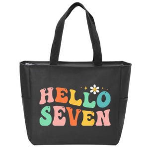 Hello Seven 7 Year Old 7th Birthday Girl Age 7 BDay Groovy Zip Tote Bag