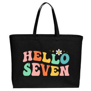 Hello Seven 7 Year Old 7th Birthday Girl Age 7 BDay Groovy Cotton Canvas Jumbo Tote