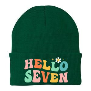 Hello Seven 7 Year Old 7th Birthday Girl Age 7 BDay Groovy Knit Cap Winter Beanie